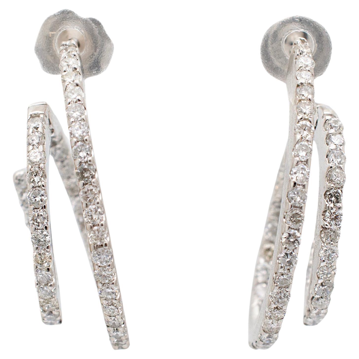 Ladies 14K White Gold Diamond Inside-Out Multi Hoop Earrings en vente