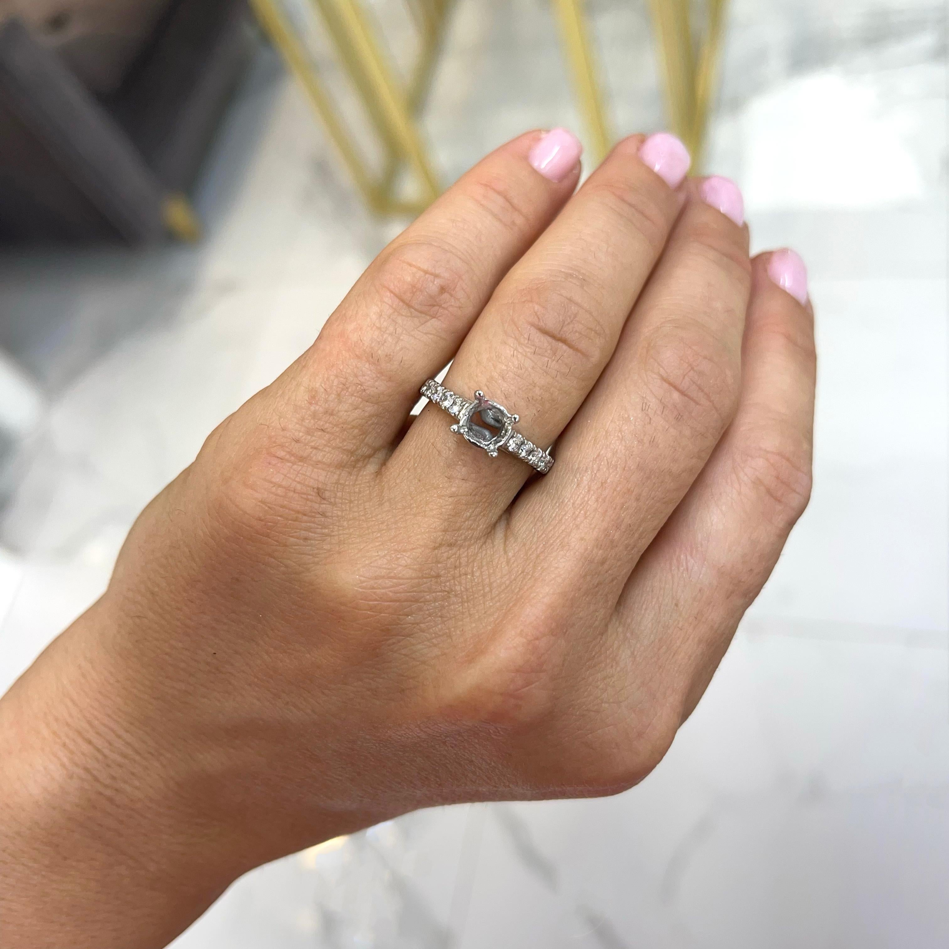 Ladies 14K White Gold Diamond Semi Mount Engagement Ring For Sale 1
