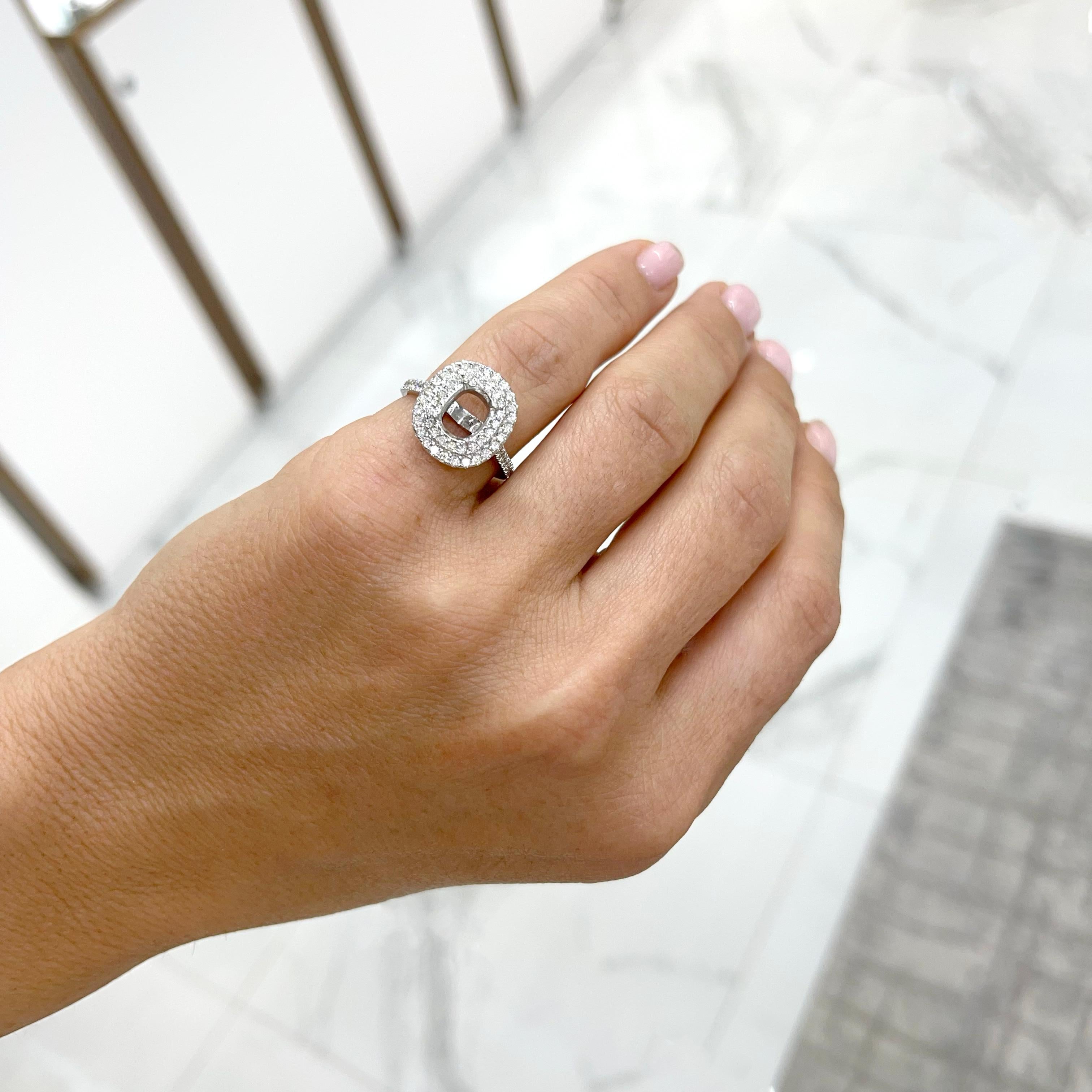 Ladies 14K White Gold Double Halo Diamond Semi Mount Engagement Ring For Sale 1