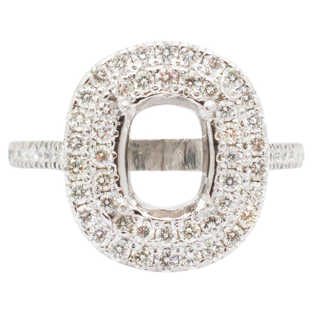 Ladies 14K White Gold Double Halo Diamond Semi Mount Engagement Ring For Sale