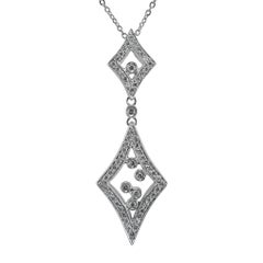 Ladies 14K White Gold Double Rhombus Diamond Drop Pendant Necklace