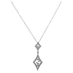 Ladies 14K White Gold Double Rhombus Diamond Drop Pendant Necklace