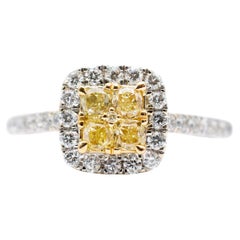 Ladies 14K White Gold Fancy Light Yellow Cushion Halo Diamond Engagement Ring