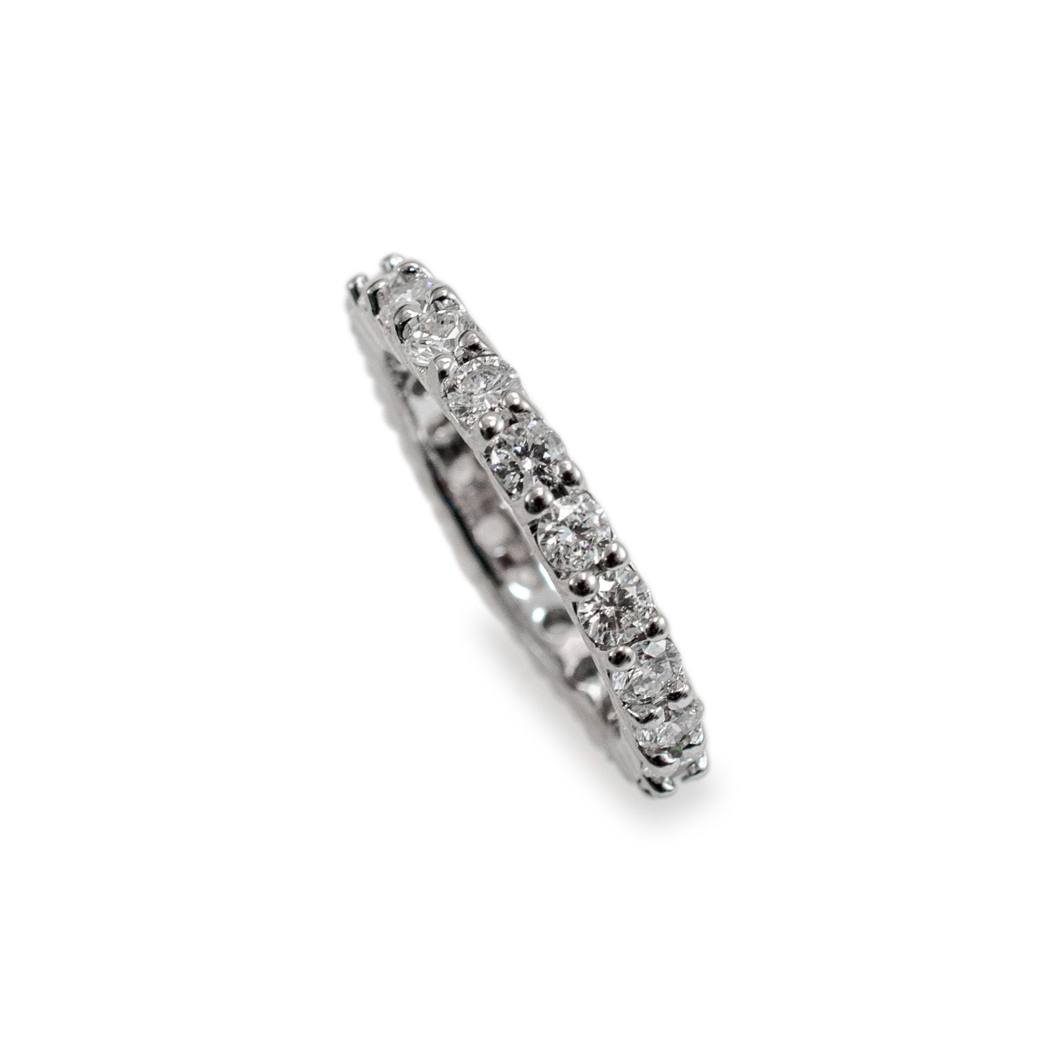 Gender: Ladies 

Metal Type: 14K White Gold

Ring Size: 5.50 

Width: 2.70 mm

Weight: 3.20 grams

Ladies 14K white gold diamond wedding band with a soft-square shank. The metal was tested and determined to be 14K white gold. In excellent