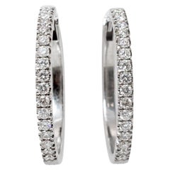 Ladies 14K White Gold Half Eternity 1.22ct Pave Diamond Hoop Earrings