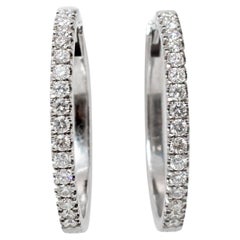 Ladies 14K White Gold Half Eternity 1.22ct Pave Diamond Hoop Ears