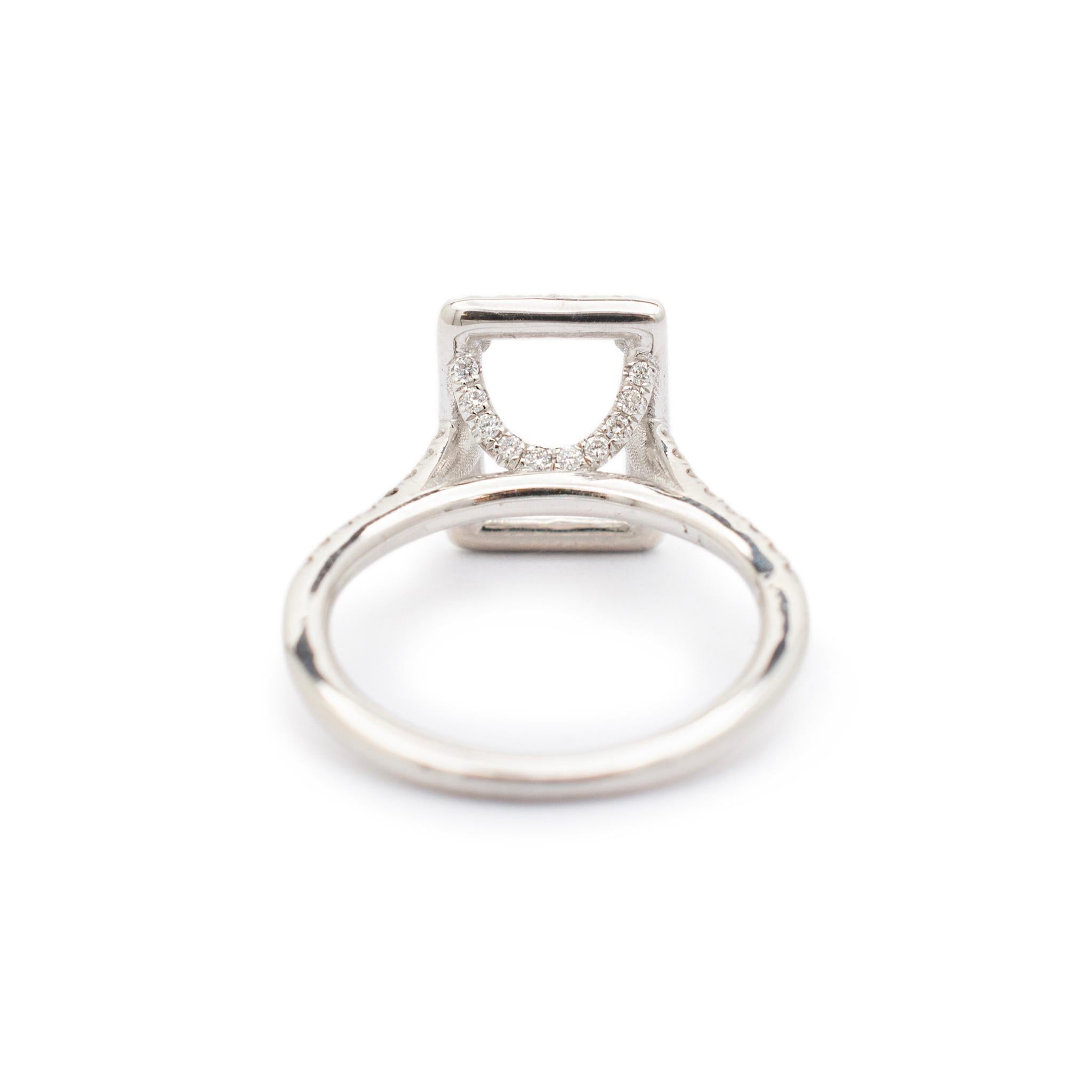 Women's Ladies 14K White Gold Halo Diamond Rectangular Semi Mount Engagement Ring For Sale