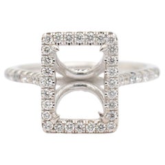 Ladies 14K White Gold Halo Diamond Rectangular Semi Mount Engagement Ring