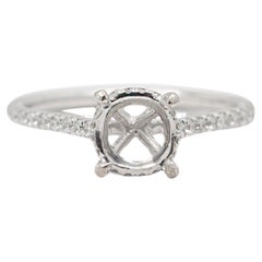 Ladies 14K White Gold Hidden Halo Accented Diamond Semi Mount Engagement Ring