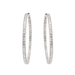 Ladies 14K White Gold Inside Out 3.23ct Pave Diamond Hoop Earrings