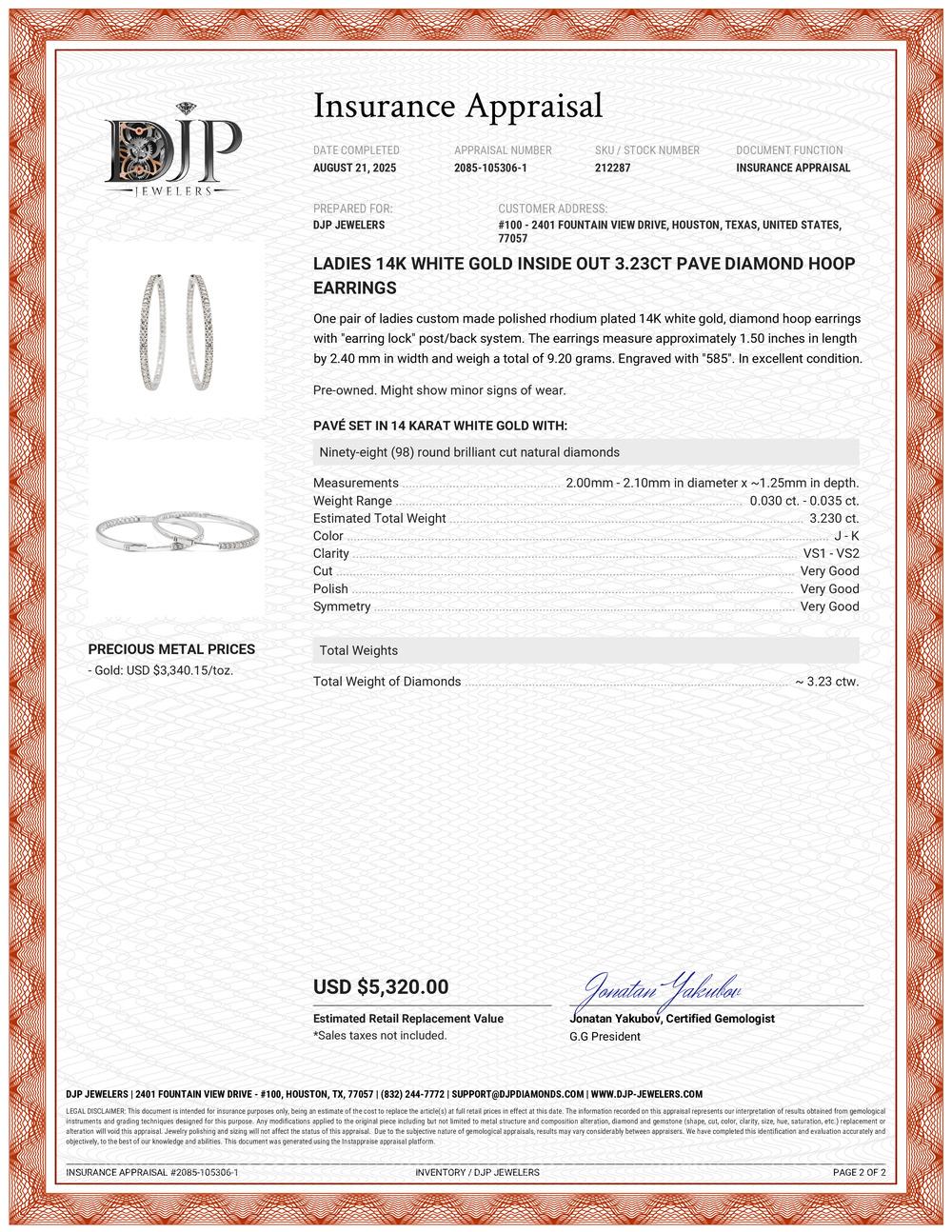 Ladies Inside Out 3.23ct Pave Diamond Hoop Earrings en or blanc 14K en vente 3