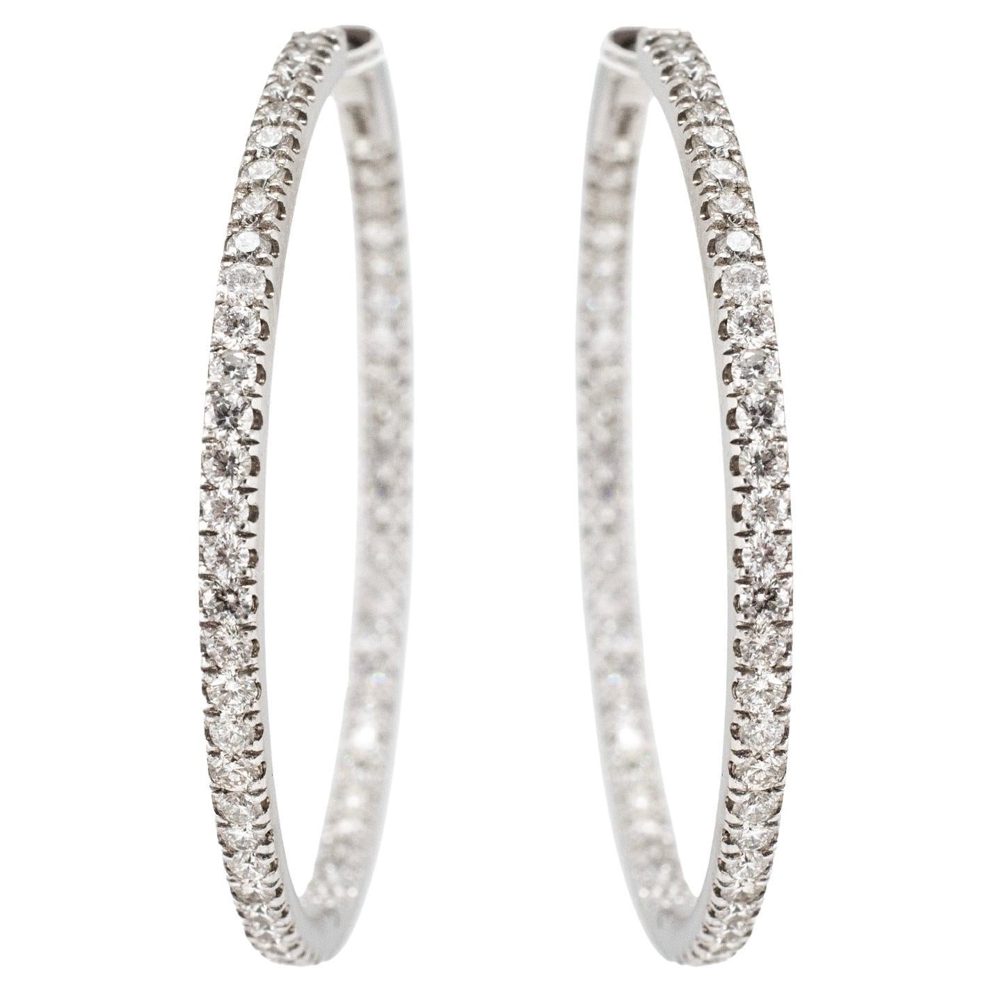 Ladies Inside Out 3.23ct Pave Diamond Hoop Earrings en or blanc 14K