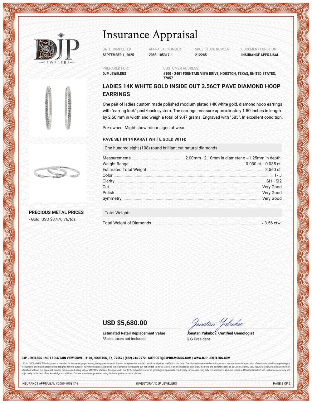Ladies Inside Out 3.56ct Pave Diamond Hoop Earrings en or blanc 14K en vente 3