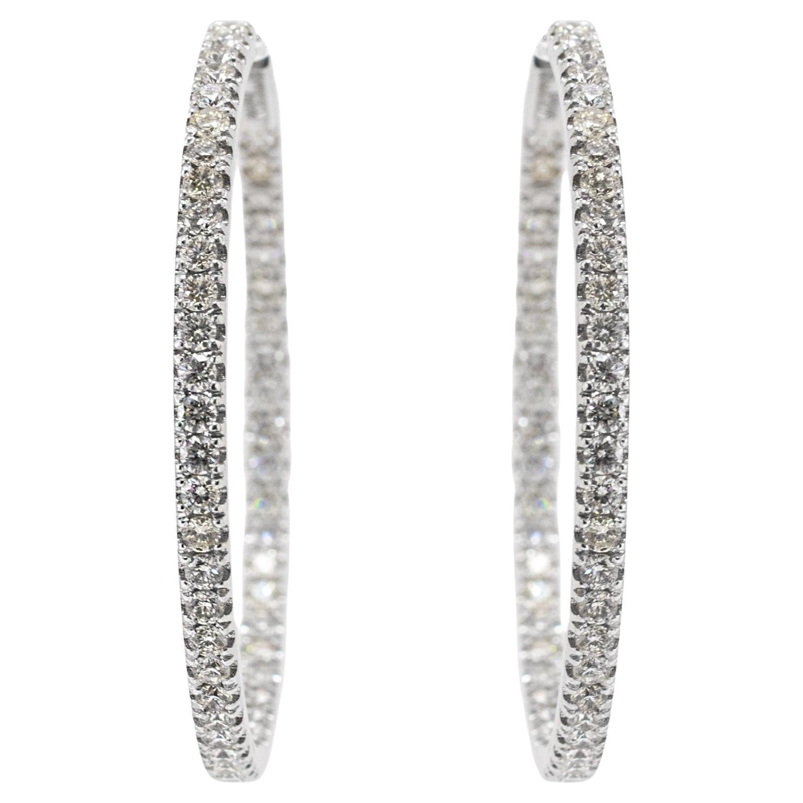 Pendientes de aro de diamantes con pavé de 3,56 ct en oro blanco de 14 quilates para mujer
