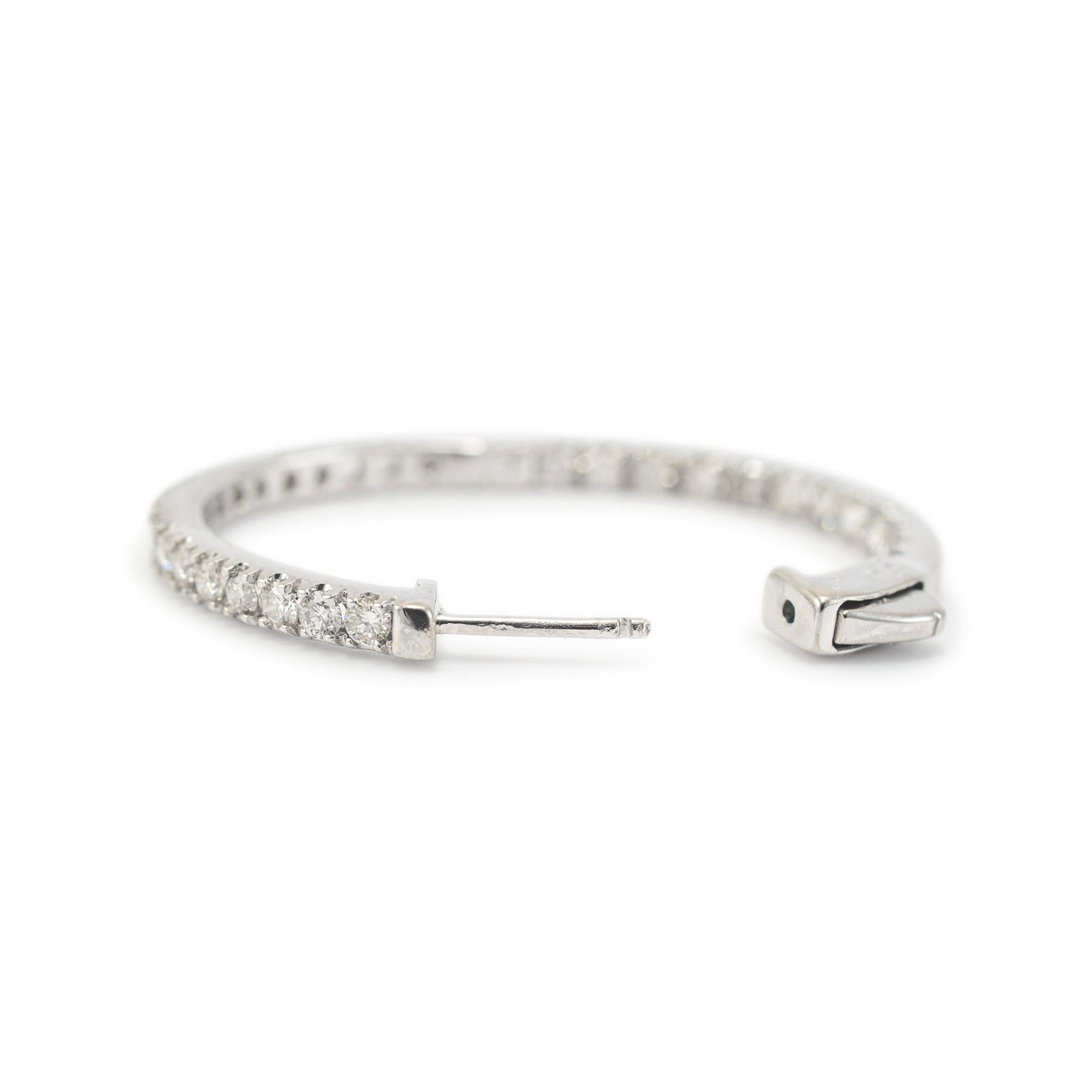 Ladies 14K White Gold Inside Out Diamond Hoop Earrings In Excellent Condition For Sale In Houston, TX