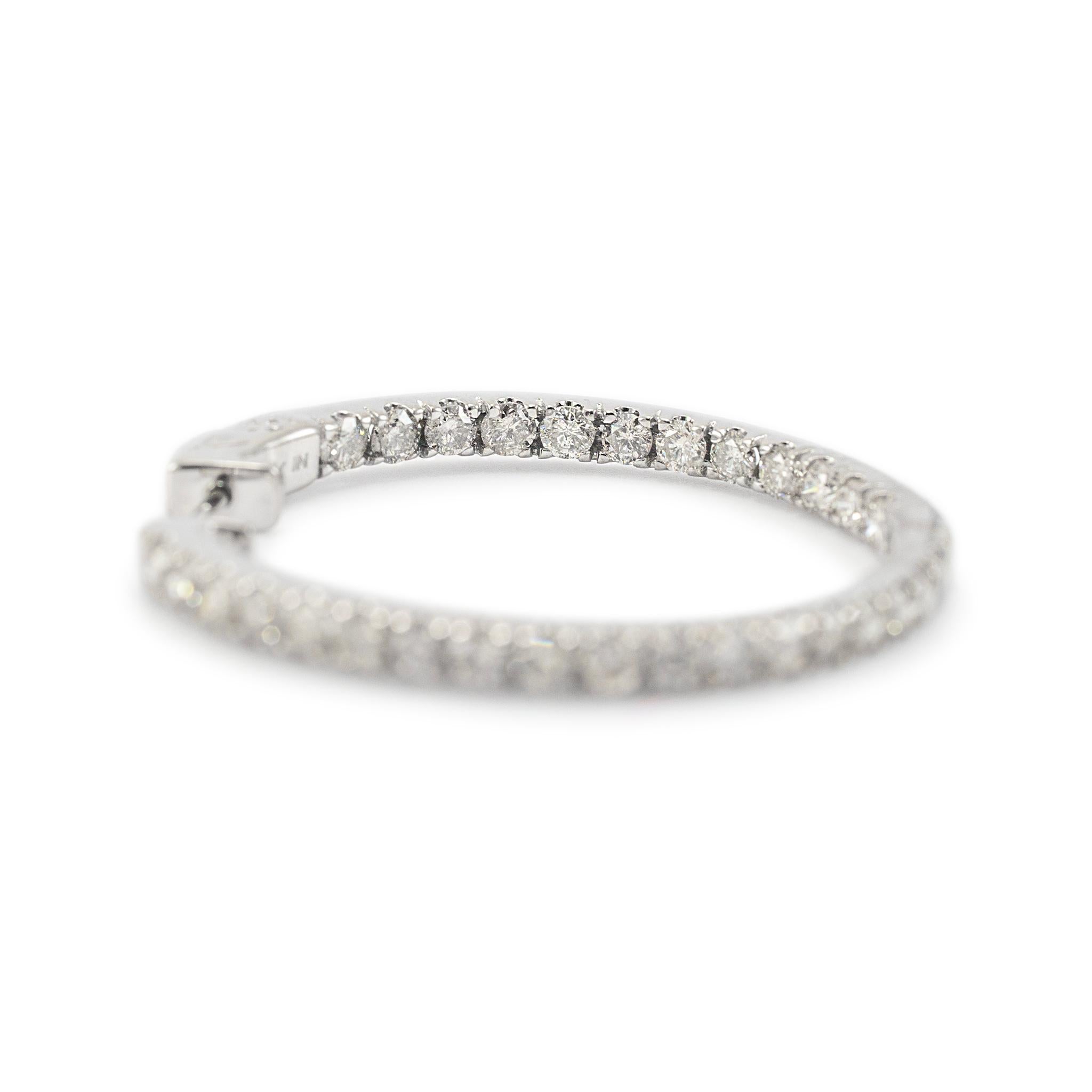 Women's Ladies 14K White Gold Inside Out Diamond Hoop Earrings For Sale