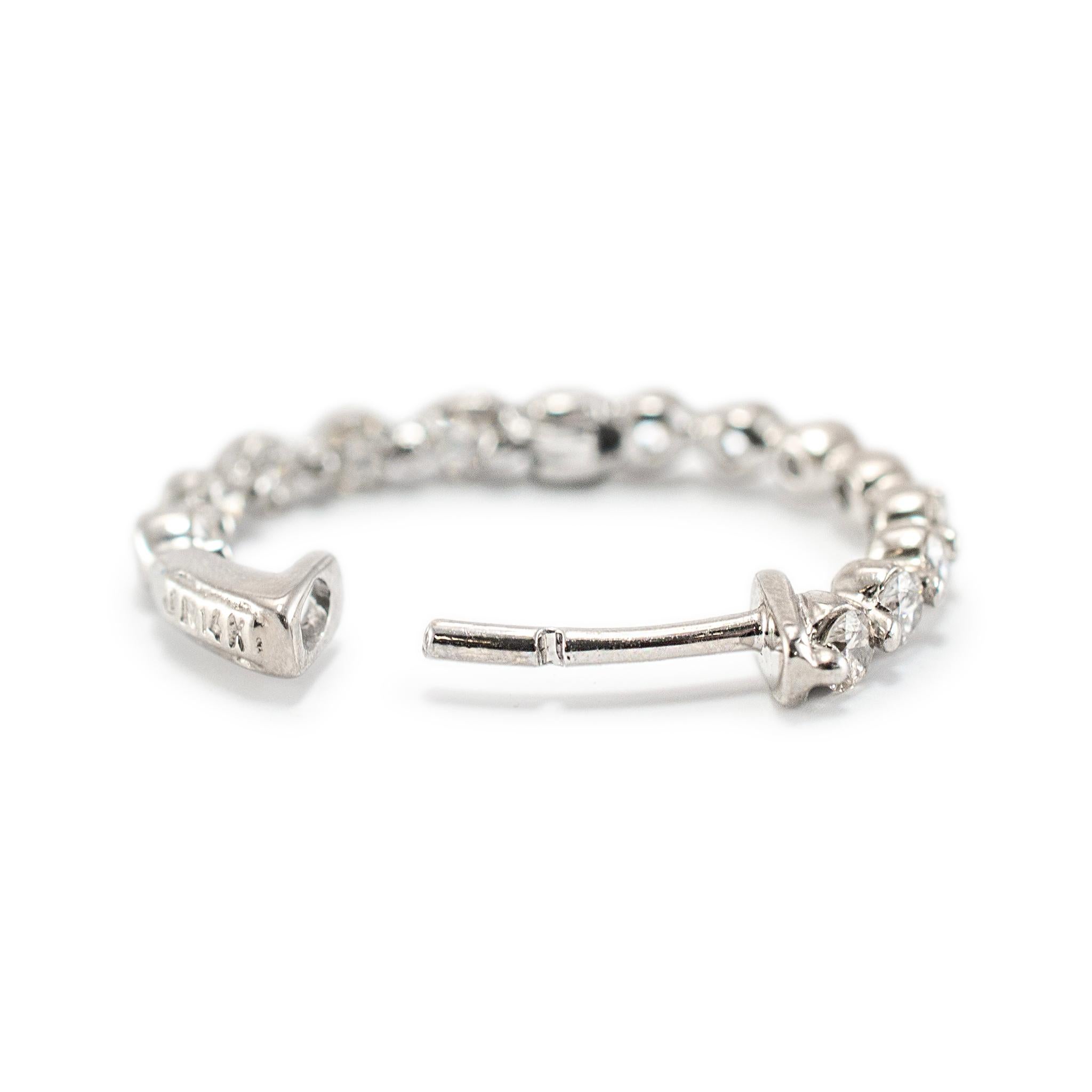Women's Ladies 14K White Gold Inside Out Diamond Hoop Earrings For Sale