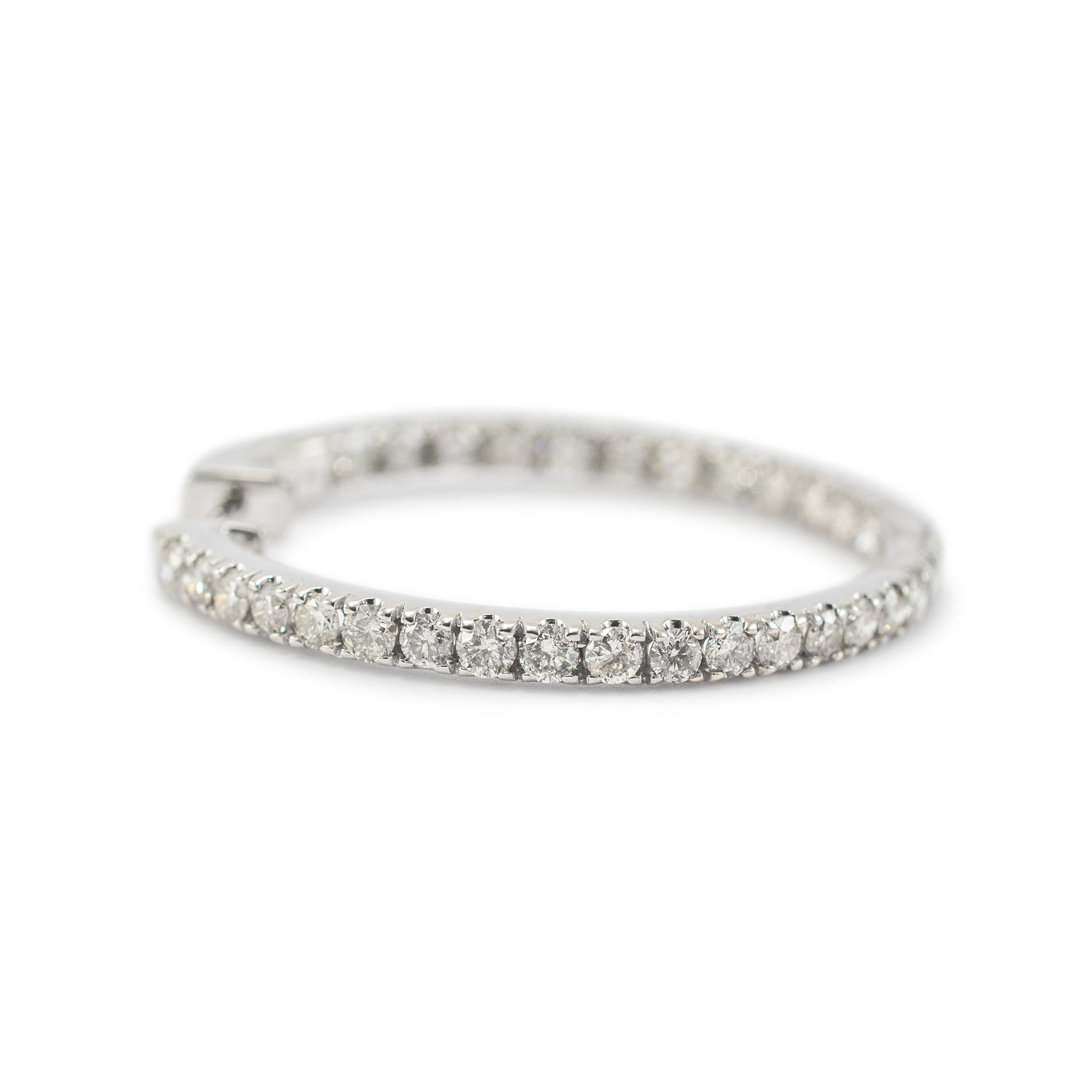 Ladies 14K White Gold Inside Out Diamond Hoop Earrings For Sale 1