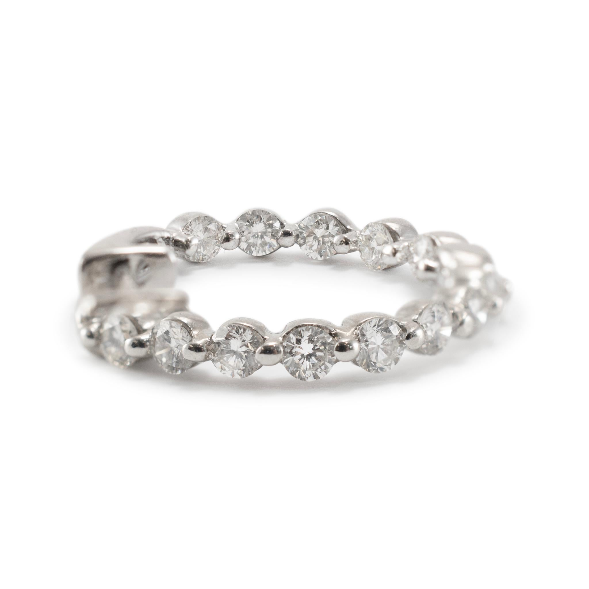 Ladies 14K White Gold Inside Out Diamond Hoop Earrings For Sale 1