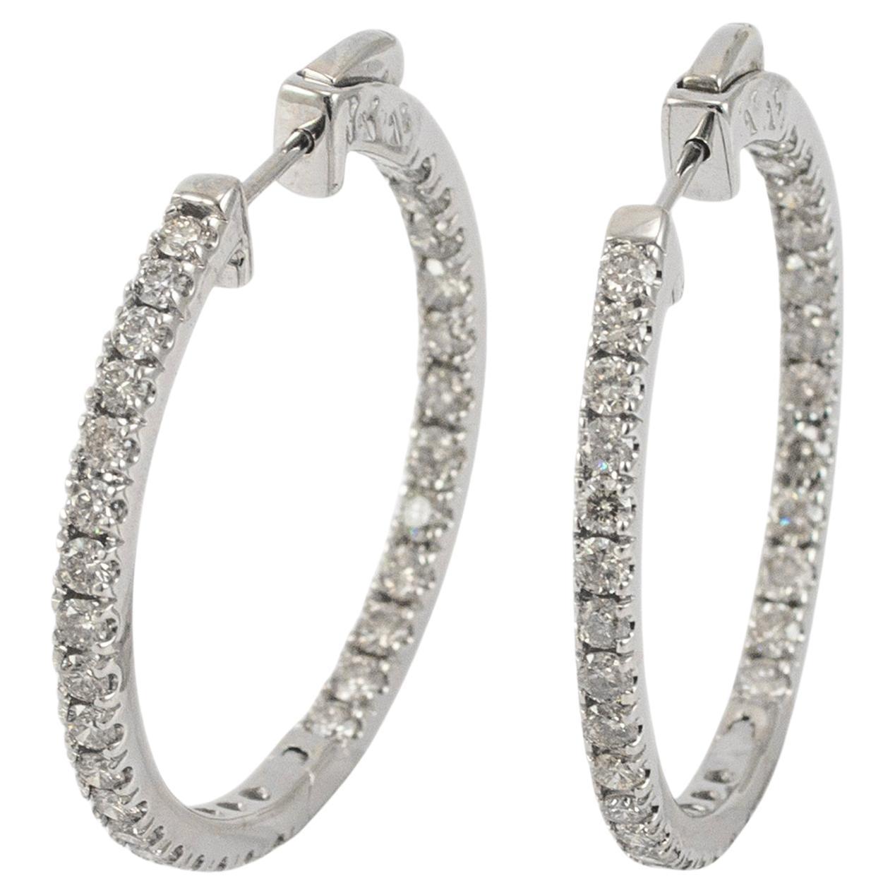 Ladies 14K White Gold Inside Out Diamond Hoop Earrings