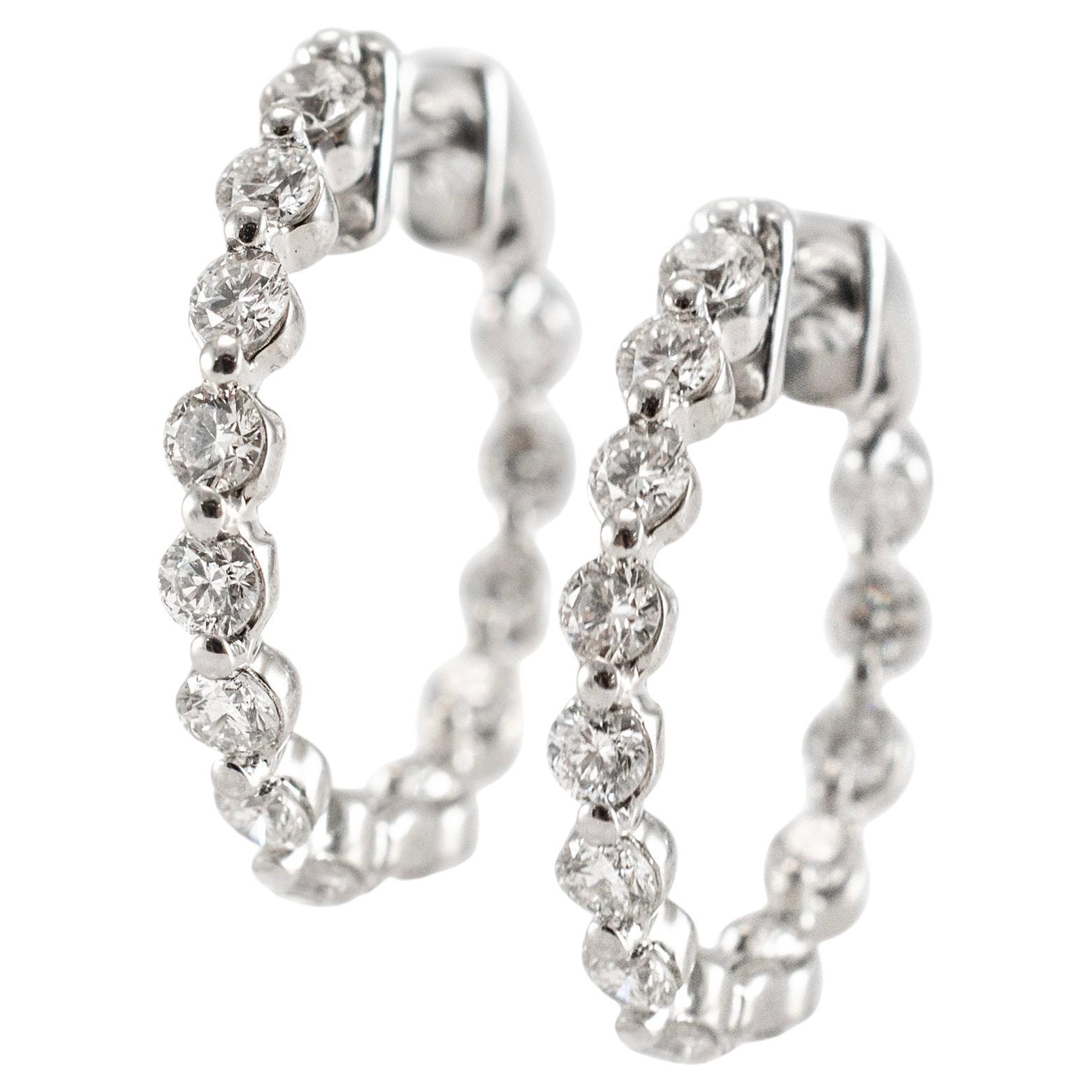 Ladies 14K White Gold Inside Out Diamond Hoop Earrings
