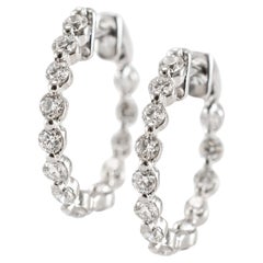 Ladies 14K White Gold Inside Out Diamond Hoop Earrings