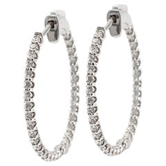 Damen 14K Weißgold Inside Out Diamond Hoop Ohrringe
