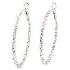 Orecchini a cerchio ovali con diamante Inside Out in oro bianco da donna 14K