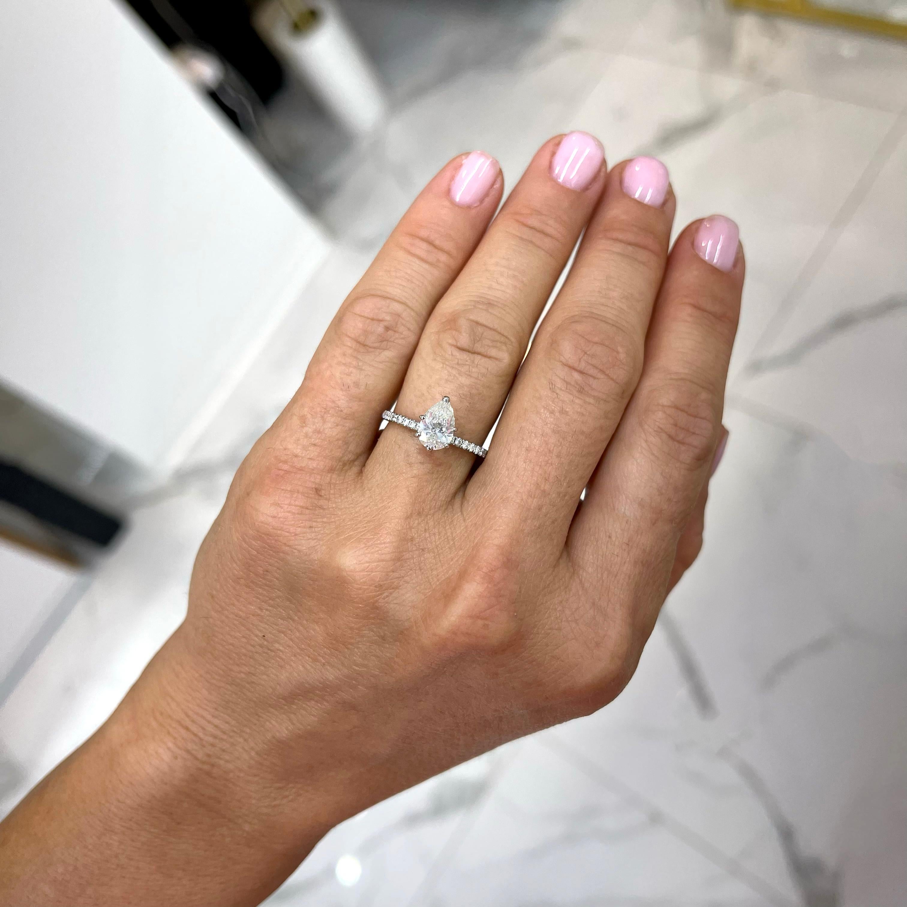 Women's Ladies 14K White Gold Pear Shape Diamond Engagement Ring For Sale