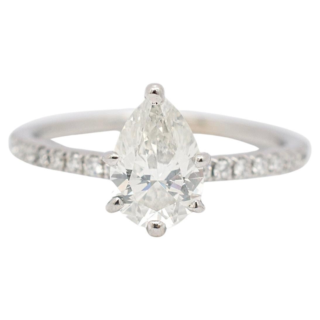 Ladies 14K White Gold Pear Shape Diamond Engagement Ring For Sale