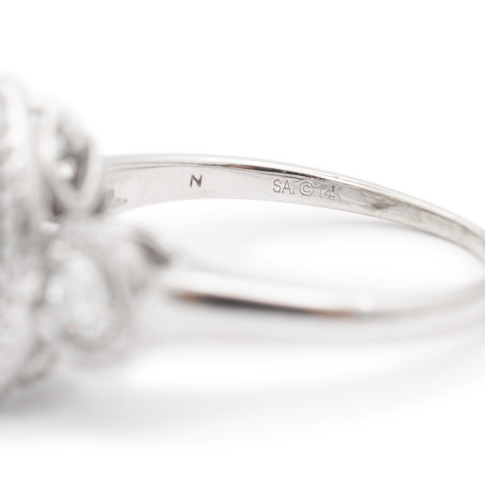 Women's Ladies 14K White Gold Marquee & Round Halo Diamond Three Stone Engagement Ring