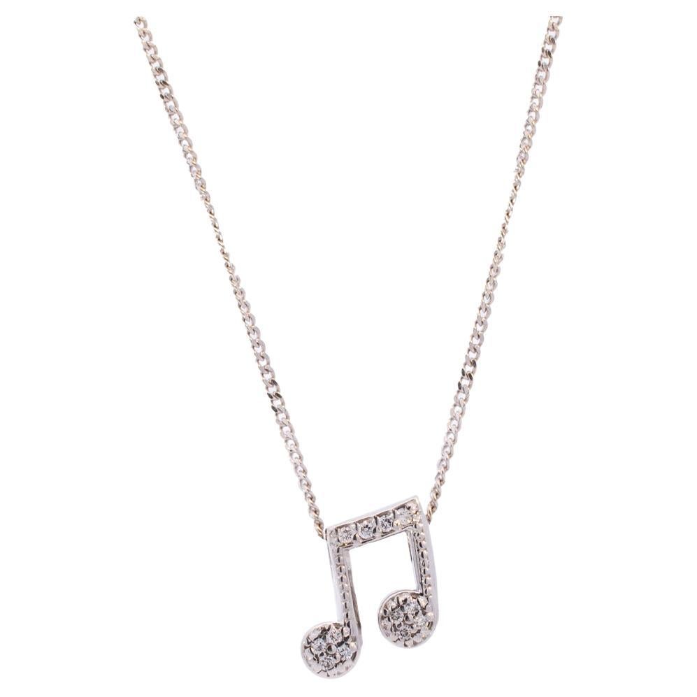 Ladies 14K White Gold Music Note Diamond Pendant Necklace For Sale