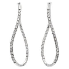 Ladies 14K White Gold Pave Diamond Waved Twisted Drop Earrings
