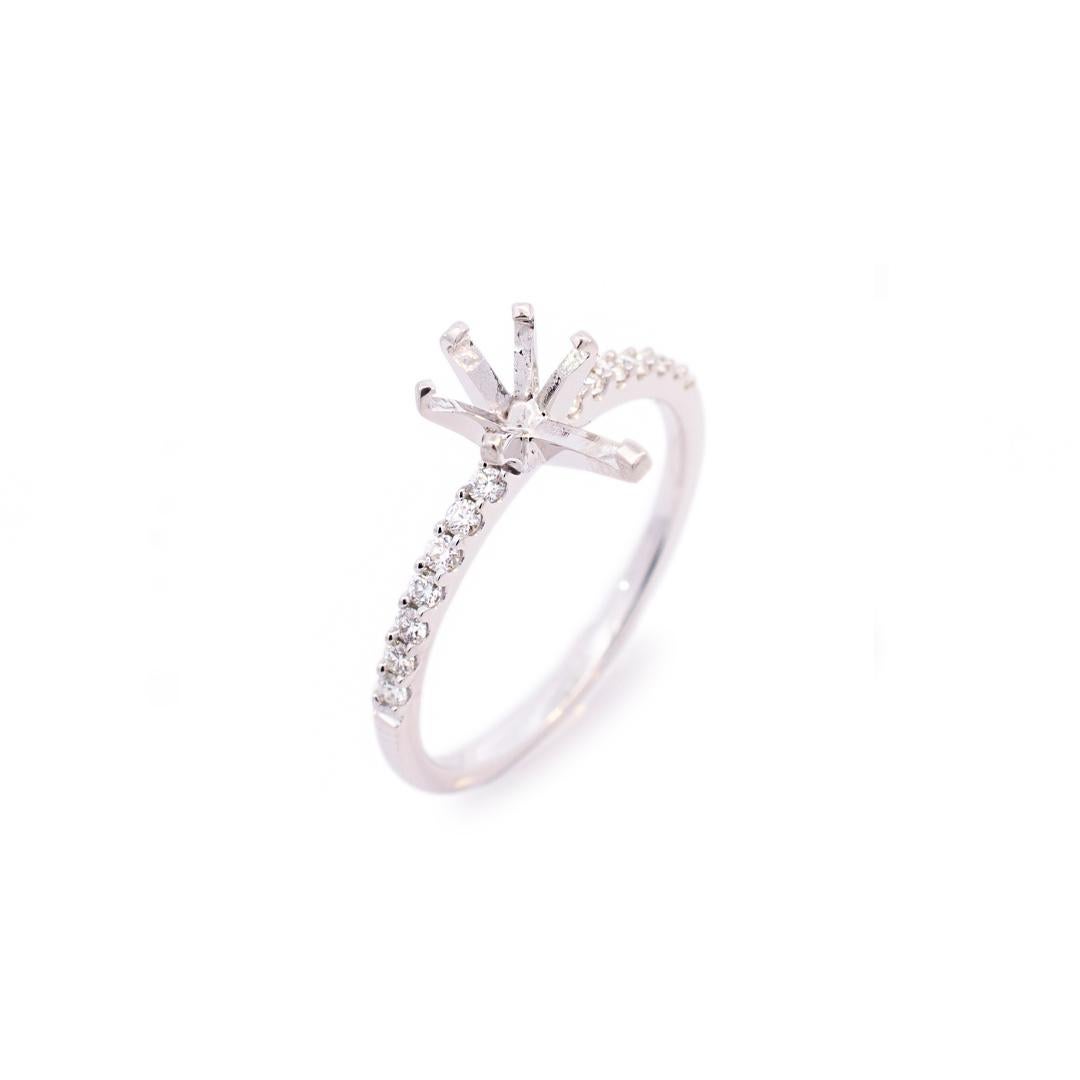 Gender: Ladies

Metal Type: 14K White Gold

Size (US): 7.25

Shank Width: 1.40mm

Hold a center stone of Pear Shape measures approximately 8.5mm to 9.00mm by 6.50mm to 7.00mm in diameter

Weight: 2.16 grams

Ladies 14K white gold, diamond engagement