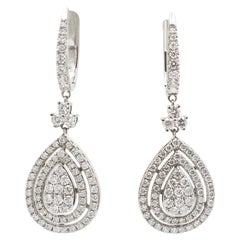 Ladies 14K White Gold Pear Shaped Cluster Diamond Drop Earrings