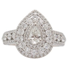 Bague de fiançailles pour femmes en or blanc 14 carats en forme de poire avec double halo de diamants