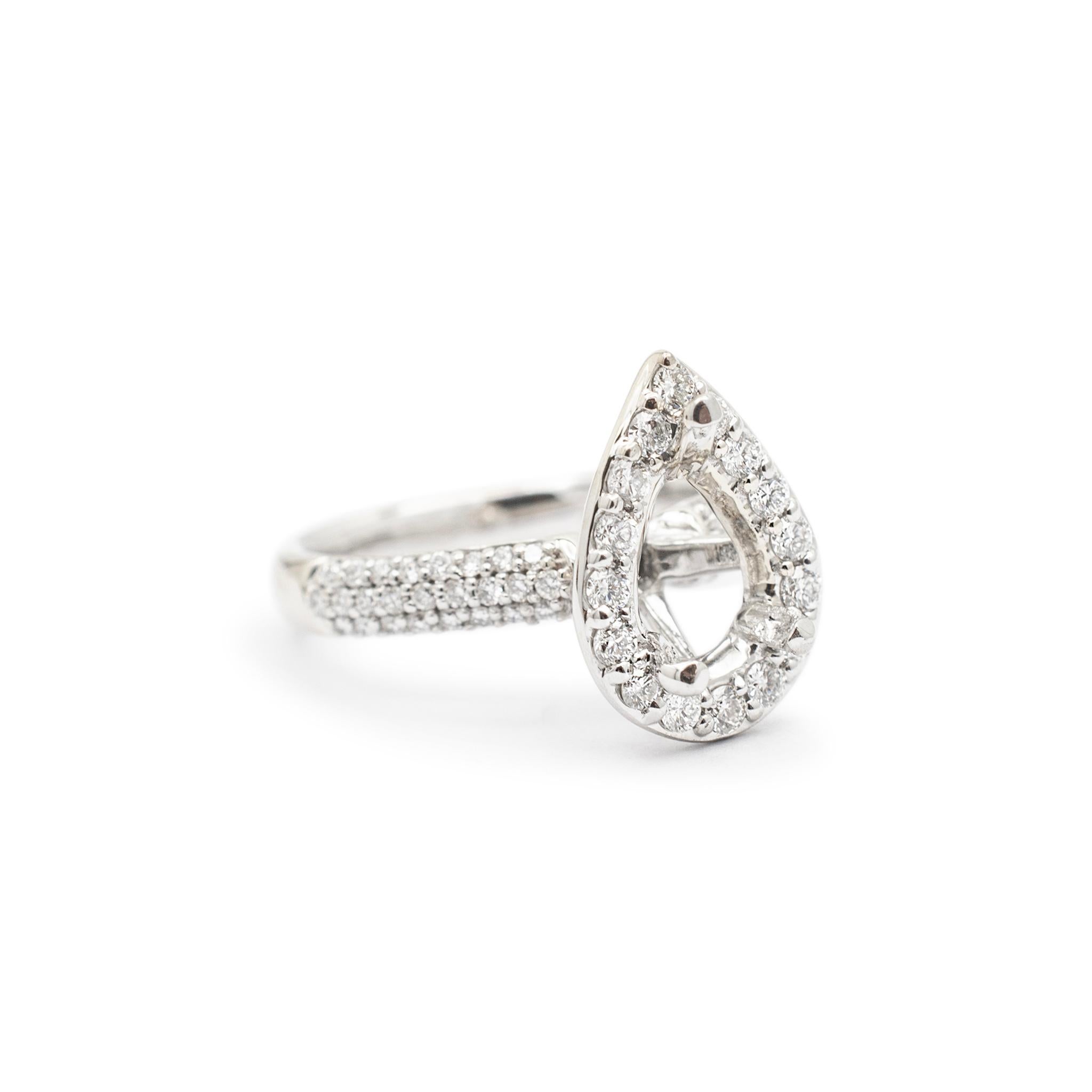 Damen 14K Weißgold Birne geformt Halo Diamant Semi Mount Verlobungsring (Rundschliff)