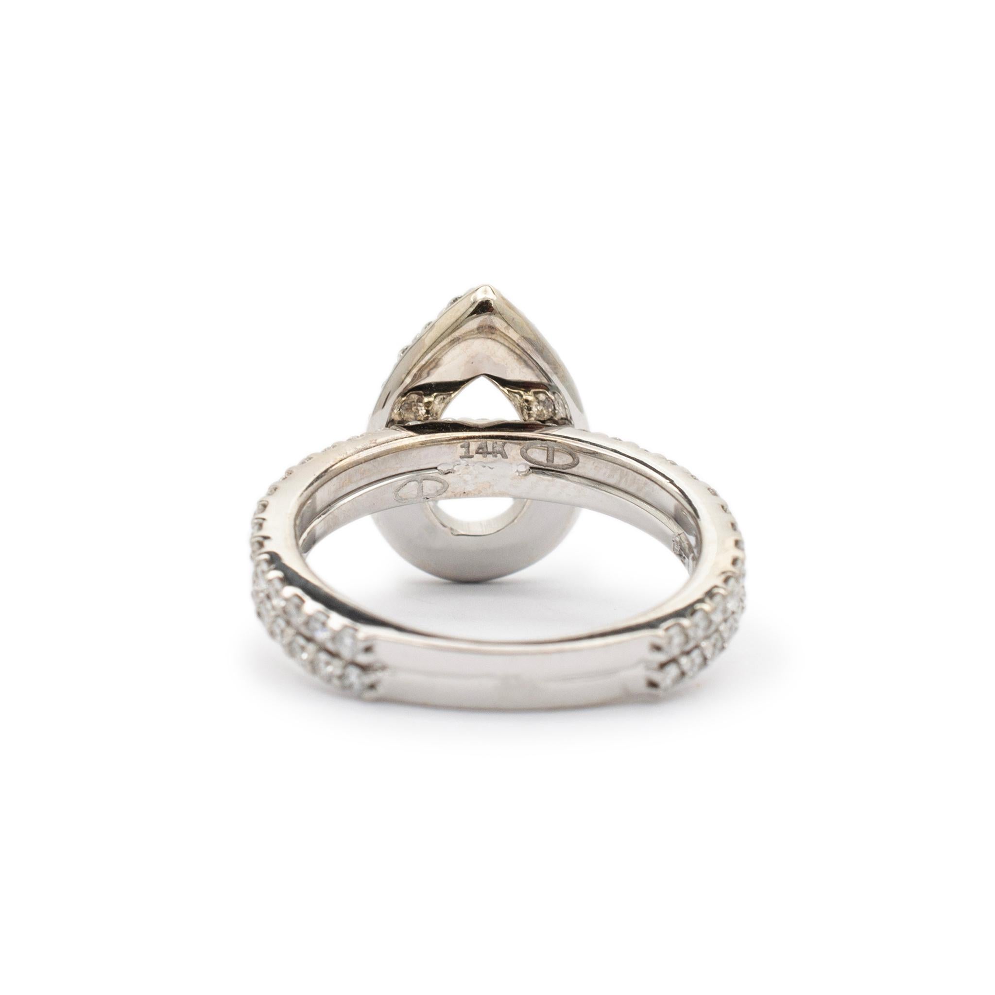 Women's Ladies 14K White Gold Pear Shaped Halo Diamond Semi Mount Engagement Ring
