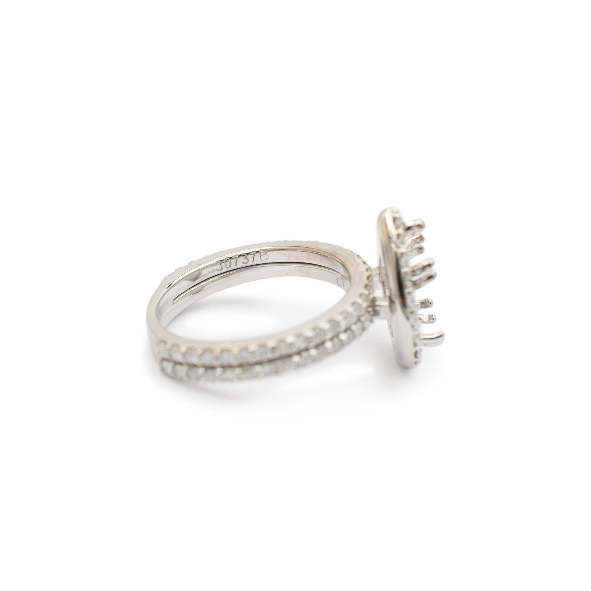 Ladies 14K White Gold Pear Shaped Halo Diamond Semi Mount Engagement Ring 1