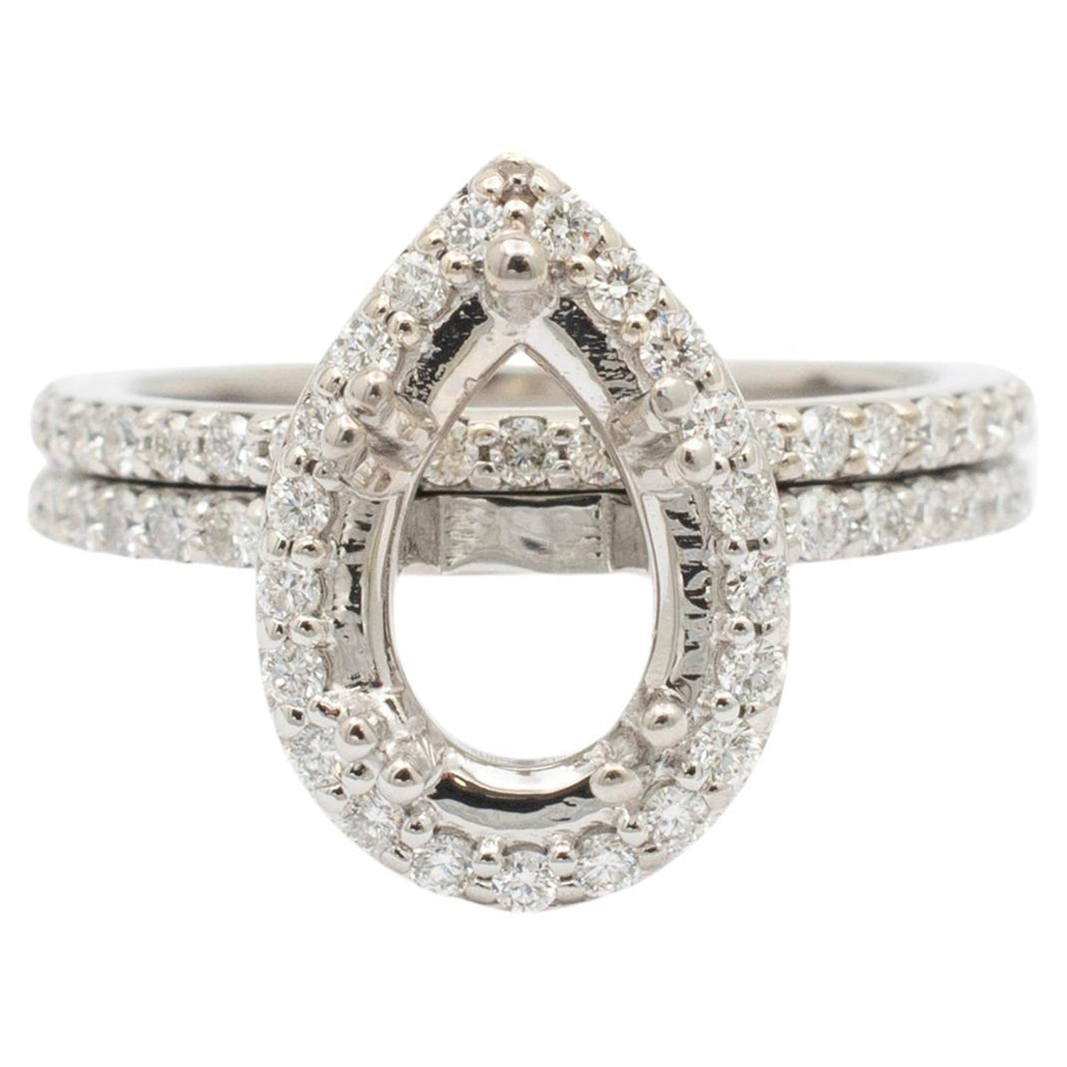 Pear Shaped Diamond Cluster Halo Engagement Ring in 14K White Gold