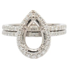 Ladies 14K White Gold Pear Shaped Halo Diamond Semi Mount Engagement Ring