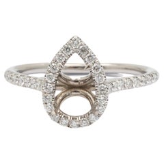 Ladies 14K White Gold Pear Shaped Halo Diamond Semi Mount Engagement Ring