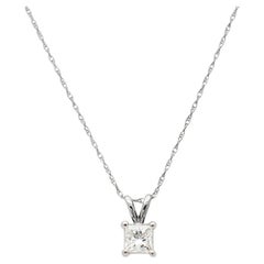 Ladies 14K White Gold Princess Cut Diamond Pendant Necklace