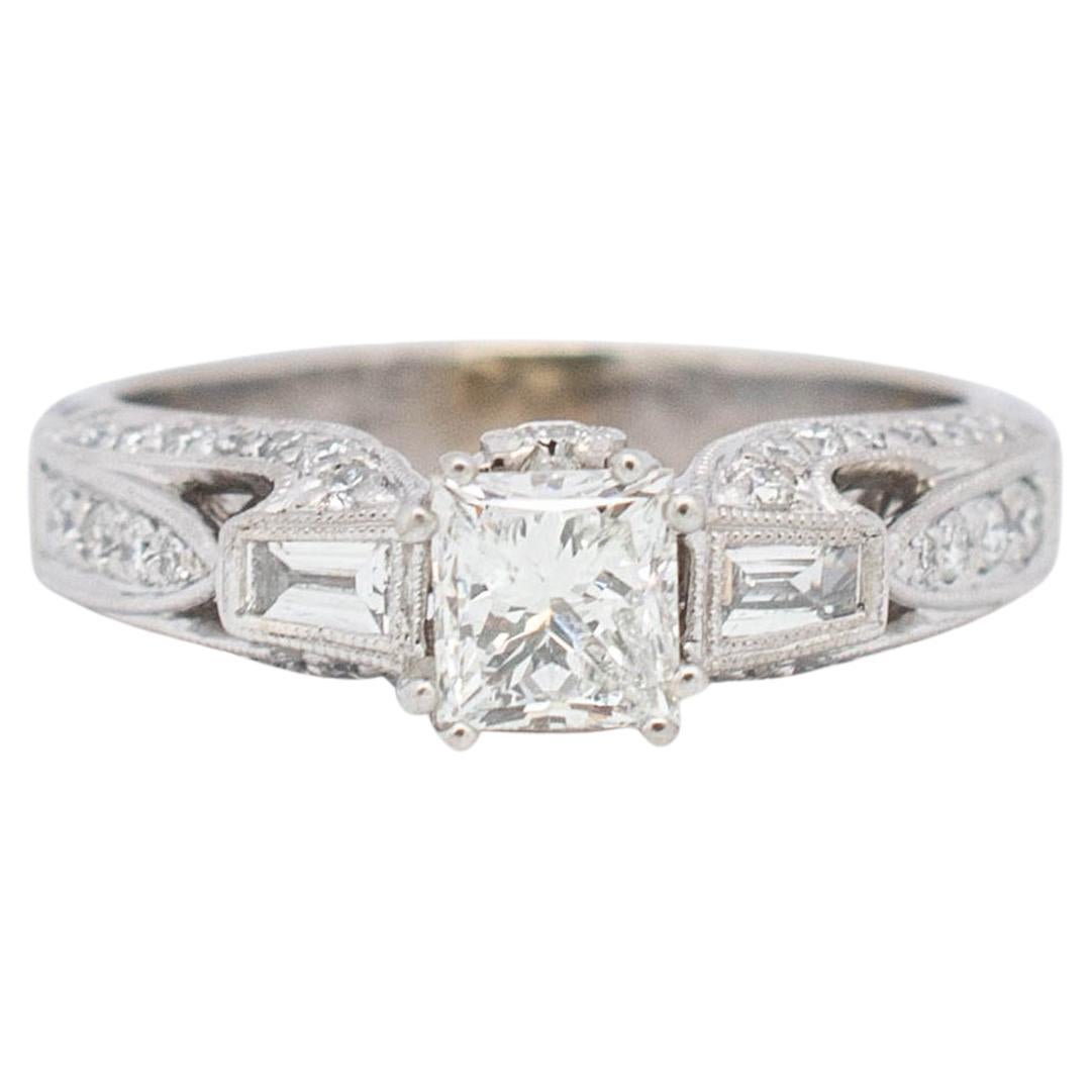 Princess Cut Diamond Cluster Center Engagement Ring 14k White Gold For ...