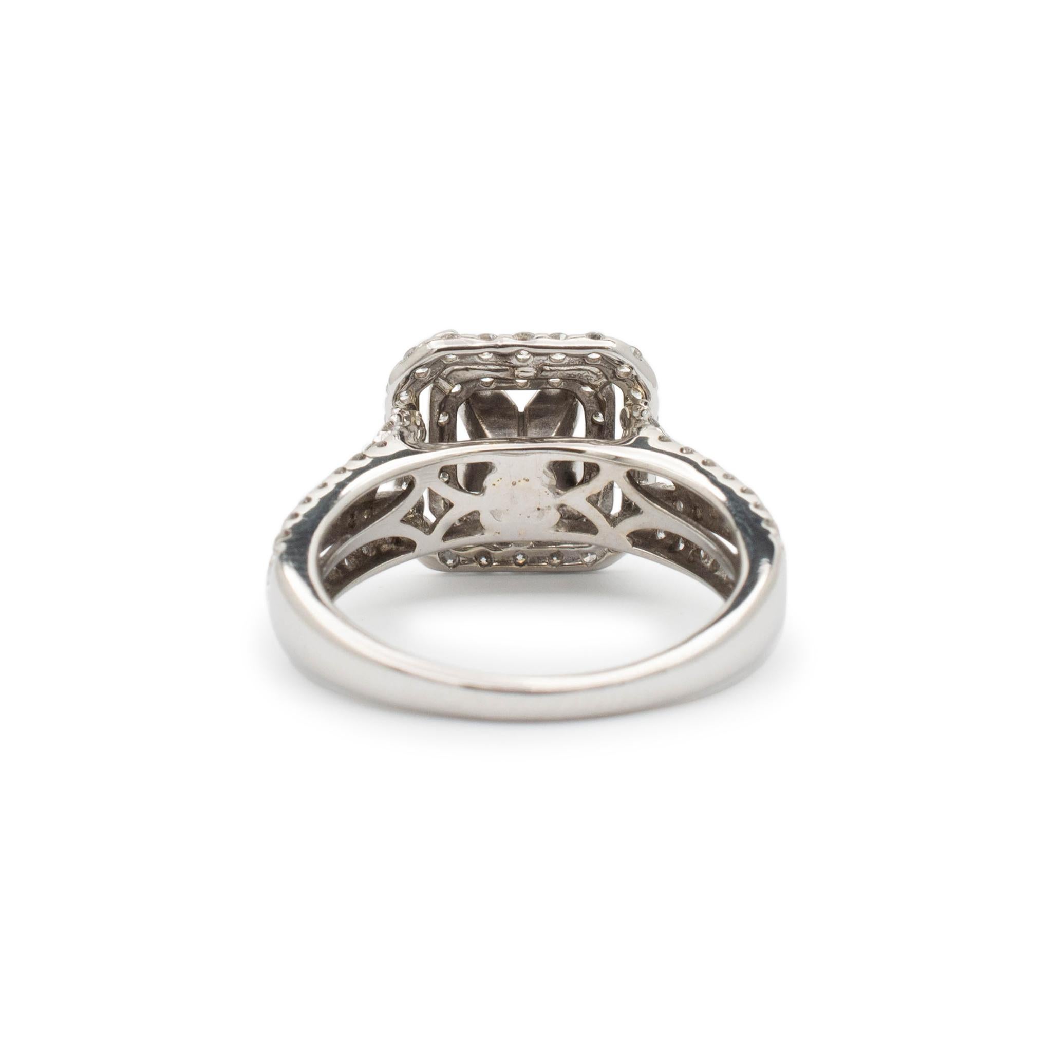 Ladies 14K White Gold Princesse Double Halo Diamond Semi Mount Engagement Ring Pour femmes en vente