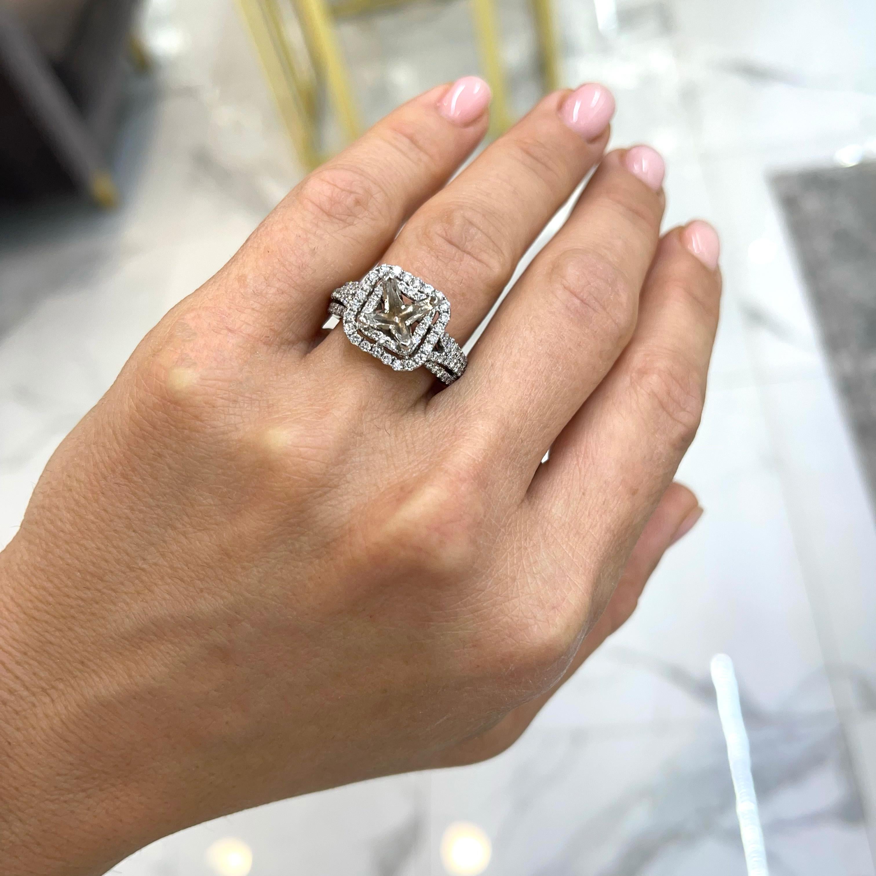 Ladies 14K White Gold Princess Double Halo Diamond Semi Mount Engagement Ring For Sale 1