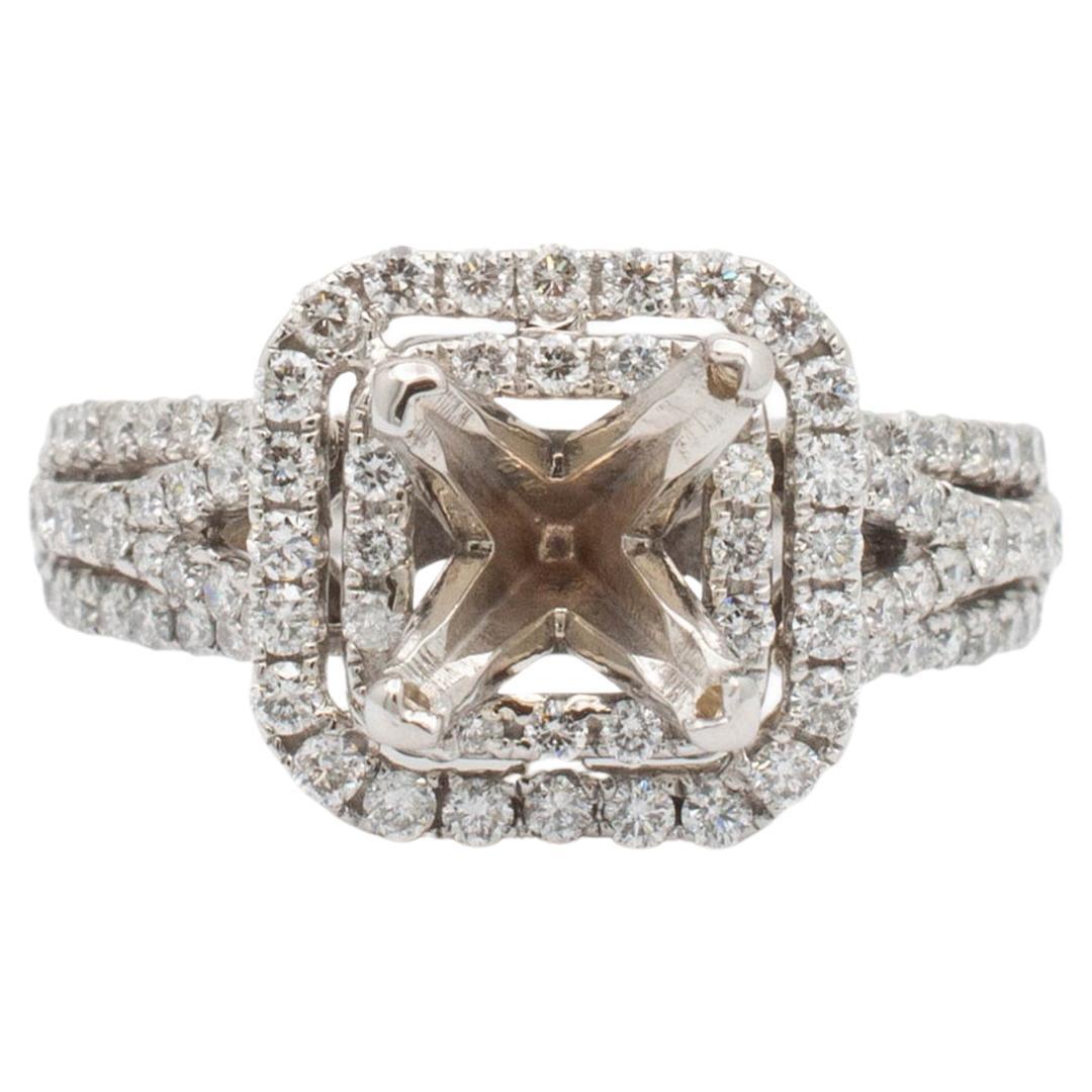 Ladies 14K White Gold Princesse Double Halo Diamond Semi Mount Engagement Ring en vente