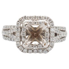 Used Ladies 14K White Gold Princess Double Halo Diamond Semi Mount Engagement Ring