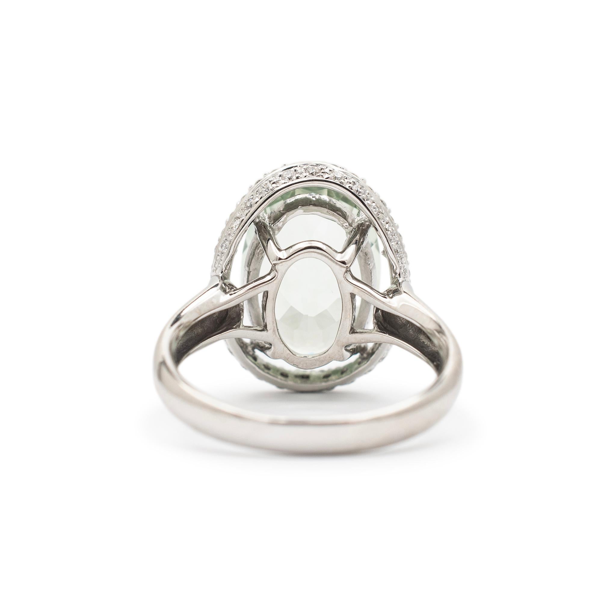 Women's Ladies 14K White Gold Quartz Halo Diamond Cocktail Ring For Sale
