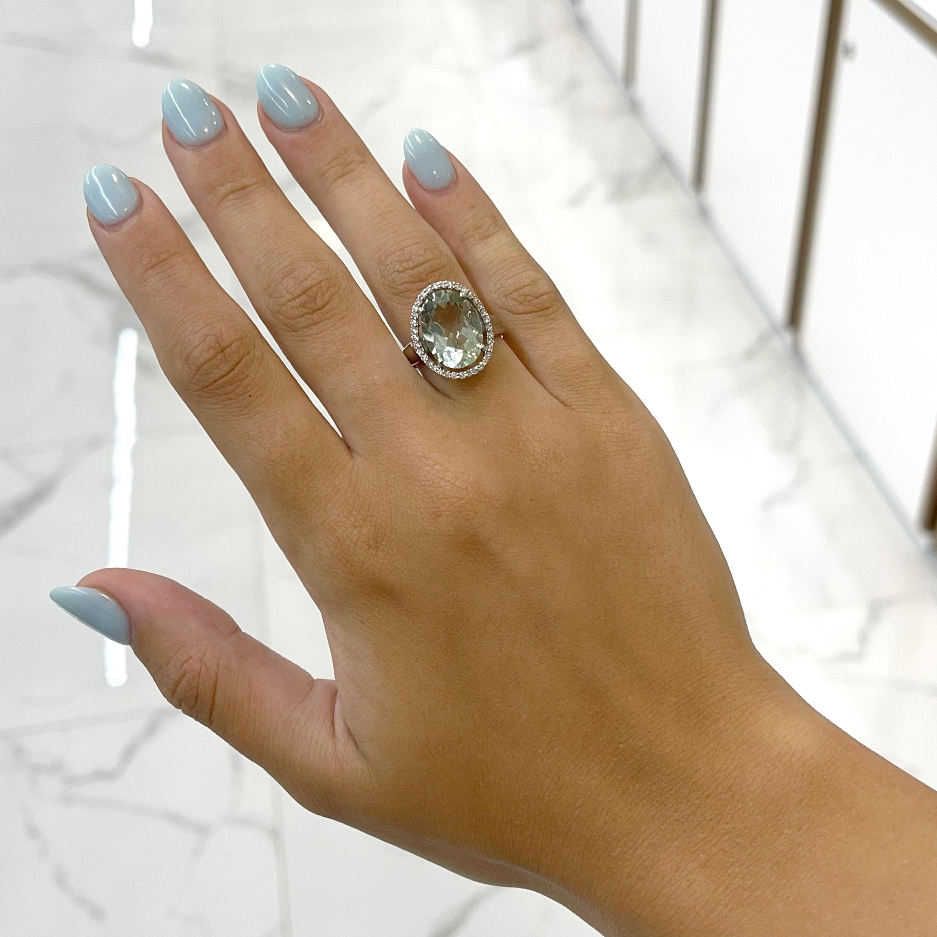 Ladies 14K White Gold Quartz Halo Diamond Cocktail Ring For Sale 1